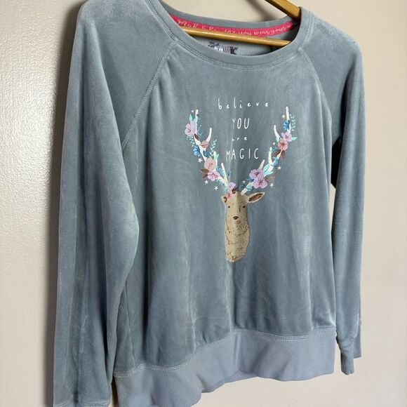 CLEARANCE! Gray Muk Luks Graphic Velour Sweatshirt/Sleepshirt Size S EUC - Picture 3 of 5